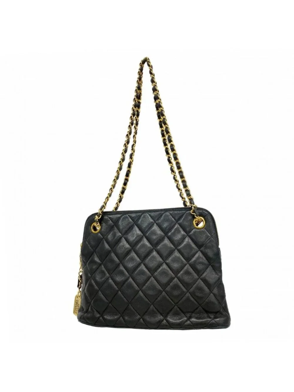 Chanel Shoulder Bag Quilted Lambskin Black Gold
